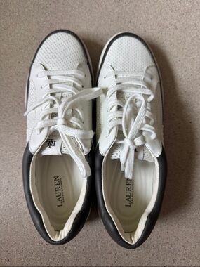 Ralph Lauren leather off white sneakers  with dark grey detail